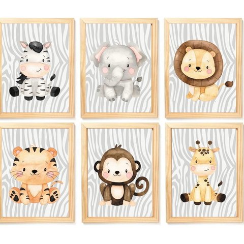 Quadro Infantil Safari 6 un A4 vidro e pendurador