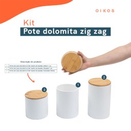 Kit 3 potes dolomita com tampa de bambu zig zag 900ml, 1,2l e 1,5l - Oikos - 3