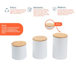 Kit 3 potes dolomita com tampa de bambu zig zag 900ml, 1,2l e 1,5l - Oikos - 4