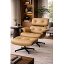 Ver imagem 1 de Poltrona Charles Eames com Puff - Couro Areia 258 - Pau-Ferro