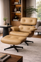 Ver imagem 1 de Poltrona Charles Eames com Puff - Couro Areia 258 - Pau-Ferro