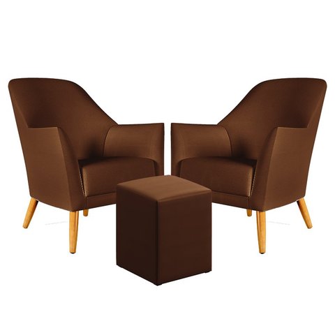 Kit 2 Poltronas Orion com Puff Izar Courino Marrom Aradecor