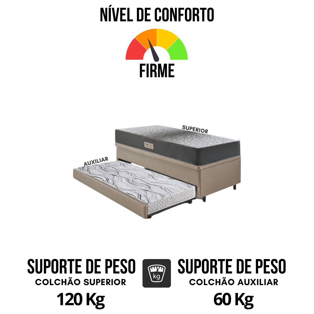 Bicama Box Baú Solteiro 88x188x42 Courino Linho Bege com Colchão de Espuma Dual Firme Ecoflex - 8