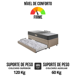 Bicama Box Baú Solteiro 88x188x42 Courino Linho Bege com Colchão de Espuma Dual Firme Ecoflex - 6