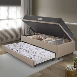 Bicama Box Baú Solteiro 88x188x42 Courino Linho Bege com Colchão de Espuma Dual Firme Ecoflex - 3
