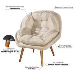 Kit de 2 Poltronas Sênior Suede Premium C/ Pés em Madeira:bege - 4