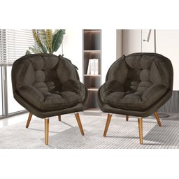 Kit de 2 Poltronas Sênior Suede Premium C/ Pés em Madeira:bege - 5