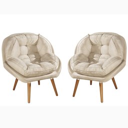 Kit de 2 Poltronas Sênior Suede Premium C/ Pés em Madeira:bege - 2