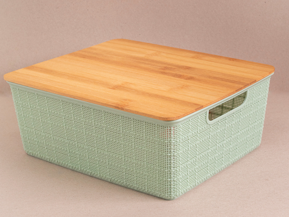 CAIXA ORGANIZADORA COM TAMPA DE BAMBU - 12L - 2