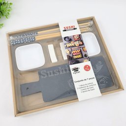 Kit Comida Japonesa 7pç Sushi Ardósia Cerâmica Hashi - 3