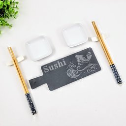 Kit Comida Japonesa 7pç Sushi Ardósia Cerâmica Hashi - 4