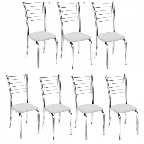 Kit 7 Cadeiras Lara Cromada Para Cozinha Branco