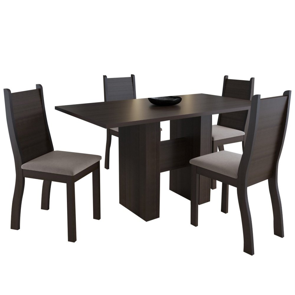 Conjunto de Mesa Com 4 Cadeiras Para Cozinha Tampo Retangular 1,06m Praiana  Araúna Off White e Bege