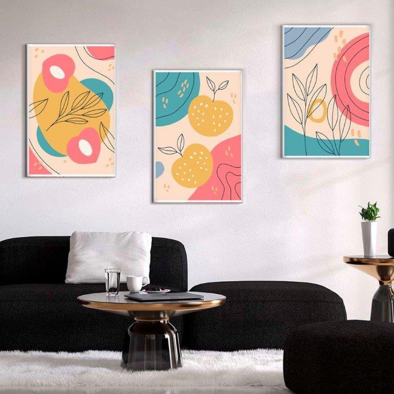 Kit com 3 Quadros Arte Abstrata em Lona 40x60cm - 1