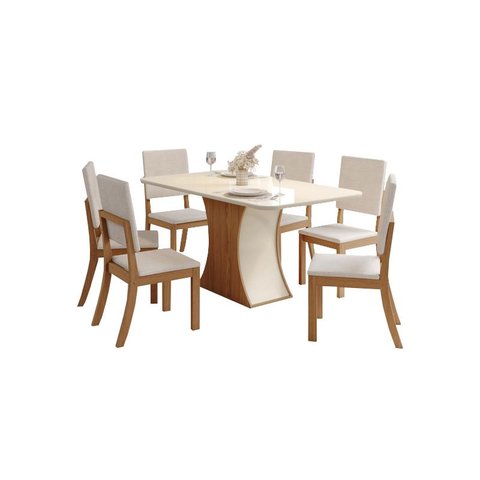 Mesa Jantar Luiza 120 6 Cadeiras Milla Linho - Henn