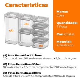 Kit de Potes Herméticos Organizadores Empilháveis Modo 7 Peças - Coza - 7
