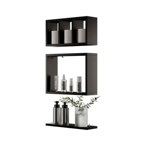 Kit Nichos Prateleiras Eze para Banheiro Decorativo Preto
