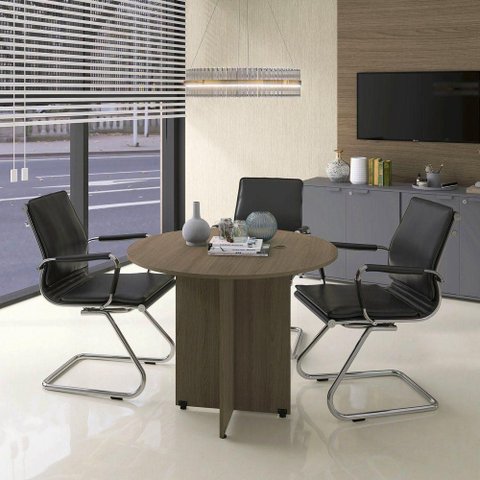 Mesa de Reunião Redonda MRRAN900P15 MDP 90cm Walnut para Escritório Pandin Móveis