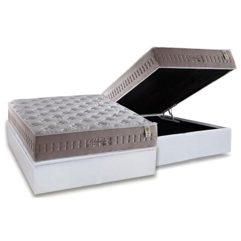 Cama Box Baú Casal: Colchão Molas Anjos Masterpocket Ensacadas Richesse + Base White(138x188)
