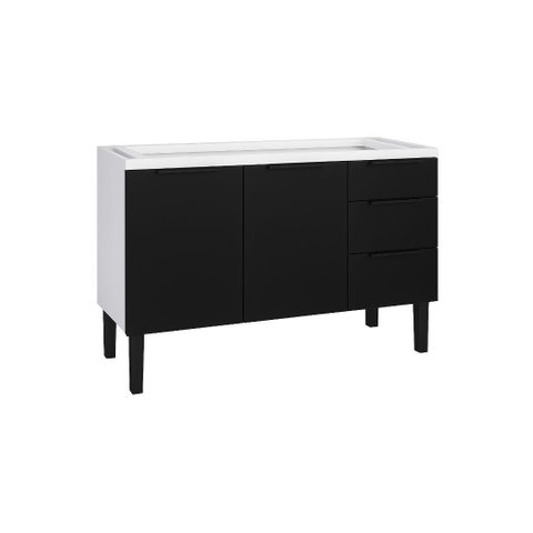 Armário de Cozinha 117cm Gabinete Aço 2 Portas e 3 Gavetas:Preto