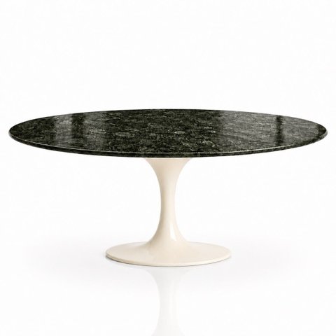 Mesa de Jantar Saarinen Oval 244x137 cm Tampo Mármore Verde Guatemala Base Laca Off White