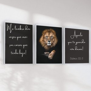 Quadro Decorativo Trio Leão de Judá e Frases