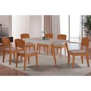 Ver imagem 1 de Conjunto: Mesa Sala Jantar Havana Curvo 180cm + 6 Cadeiras Havana Naturale/off White - Linho