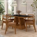 Ver imagem 2 de Mesa Santiago com 6 Cadeiras Sextavada Fre/pret/corino Caramelo - M.a Freijó/preto/corino Caramelo