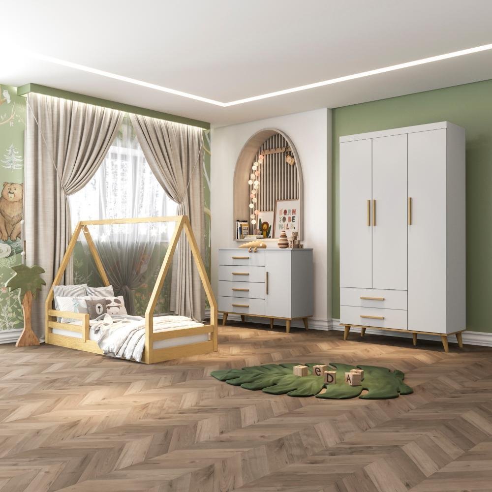Quarto Infantil Completo Ludmila Retrô Cama Casinha Montessoriano Duda ...