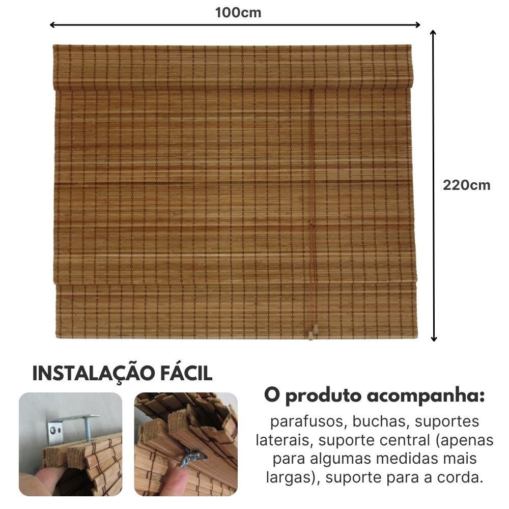 Persiana Romana Bambu Block 100larg X 220alt Natural - 3