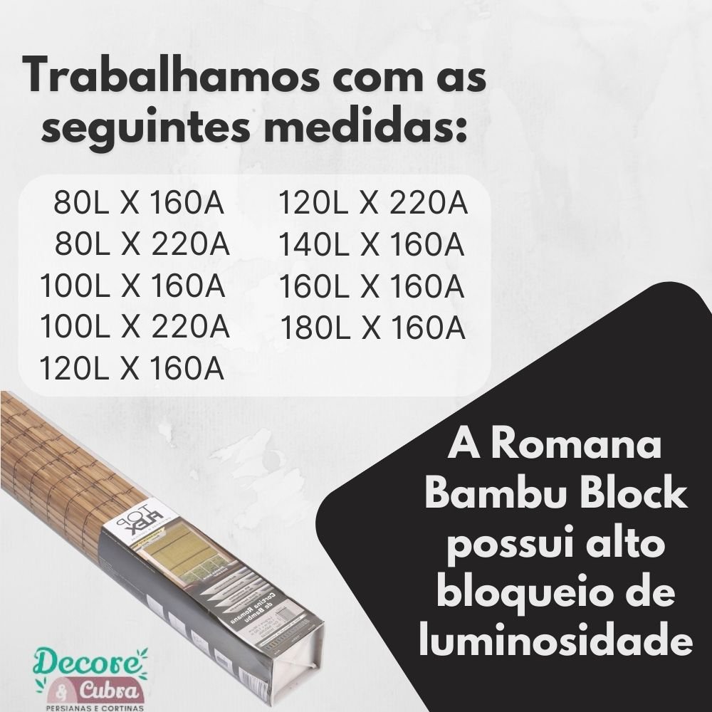 Persiana Romana Bambu Block 100larg X 220alt Natural - 8