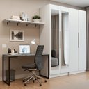 Ver imagem 1 de Conjunto Home Office 2 Armários com Espelhos Neo 1 Escrivaninha 2 Prateleiras Branco Madesa