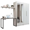 Ver imagem 2 de Conjunto Home Office 2 Armários com Espelhos Neo 1 Escrivaninha 2 Prateleiras Branco Madesa