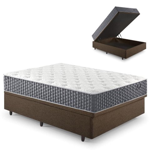 Base Box Baú Casal 138x188 Linho com Colchão Relax Fresh Molas Ensacadas