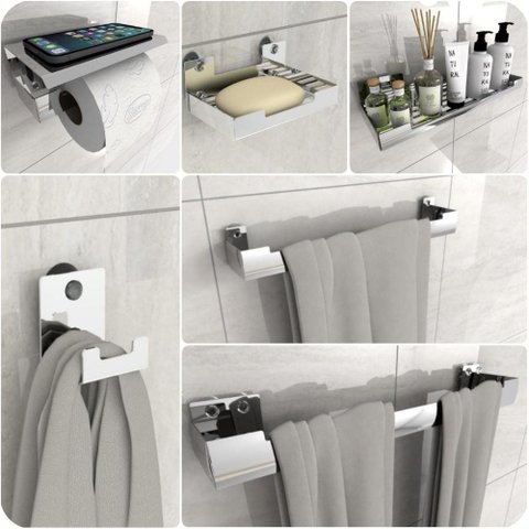 Kit Acessórios para Banheiro Inox com Ventosa 6 Peças Elg