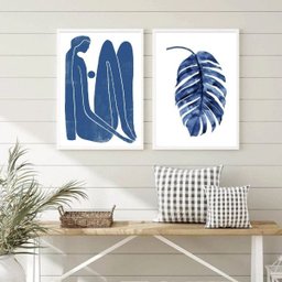 Conjunto 2 Quadros Arte Moderna Minimalista azul 24x18cm - com Vidro:madeira Branca - 2