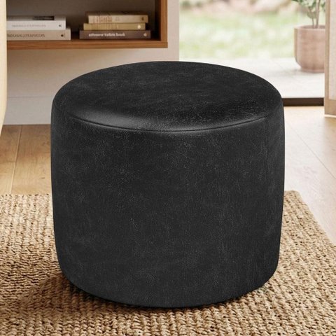 Puff Redondo 50cm Sala de Estar Living Coliseu W01 Couríssimo Preto - Lyam Decor