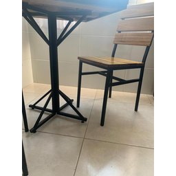 Mesa De Jantar Cozinha 4 Lugares Industrial Tampo Madeira 70x70 - 3