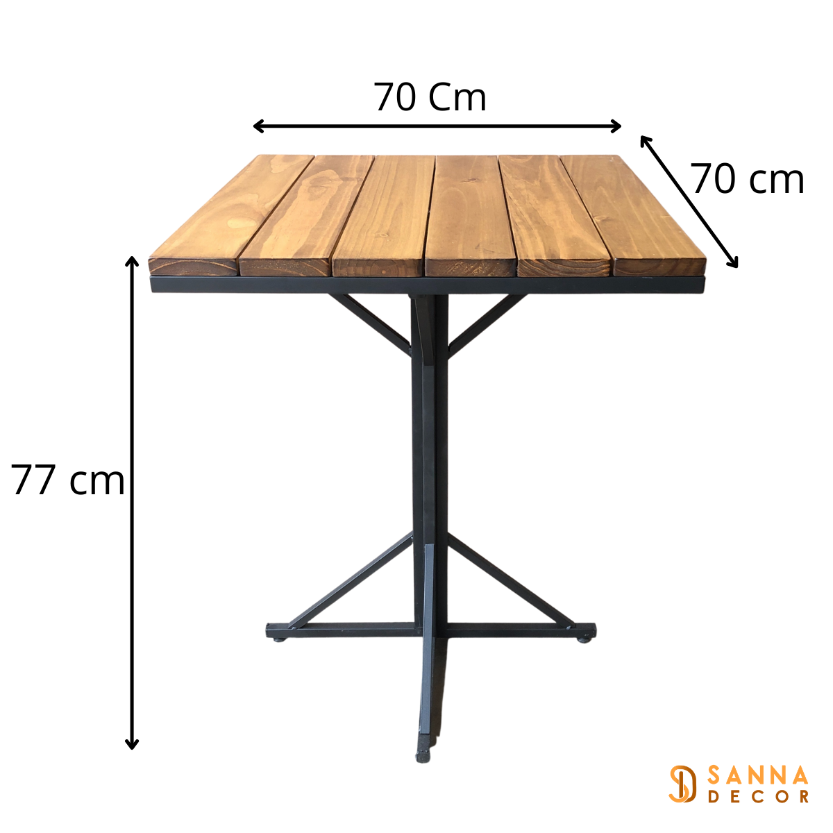 Mesa De Jantar Cozinha 4 Lugares Industrial Tampo Madeira 70x70 - 4