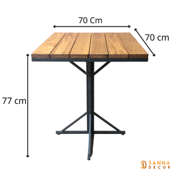 Mesa De Jantar Cozinha 4 Lugares Industrial Tampo Madeira 70x70 - 4