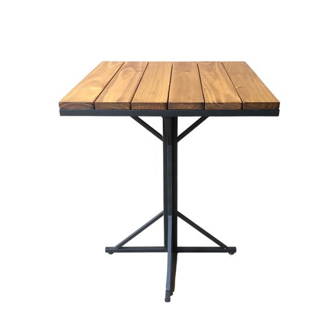 Mesa De Jantar Cozinha 4 Lugares Industrial Tampo Madeira 70x70