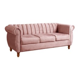 Sofá Chesterfield Realeza 3 Lugares Decoração Retrô - Veludo Rosê - 2