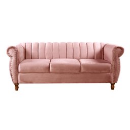 Sofá Chesterfield Realeza 3 Lugares Decoração Retrô - Veludo Rosê - 1
