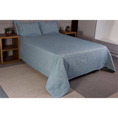 Kit 1 Colcha Casal Queen e 2 Portas Travesseiros MontBlanc - Memory Azul Claro - 21