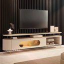 Ver imagem 1 de Rack Tv 85 Pol 220cm 2 Portas com Led Ária Off/champanhe - Hb Móveis
