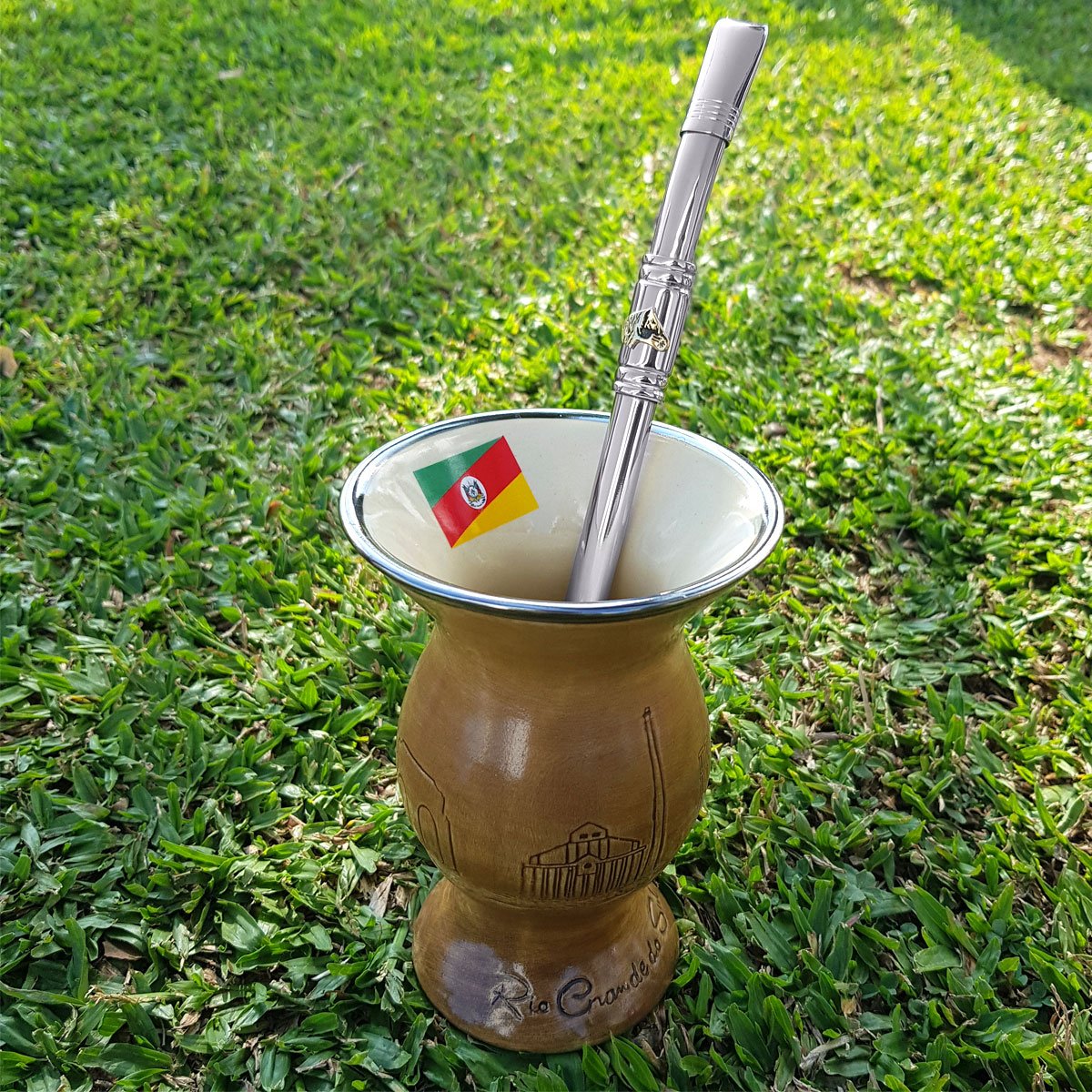 Bomba para Tererê Chimarrão 23cm Lisa Bojo Mola com Rosca e Anel de Pingente Cavalo - 7