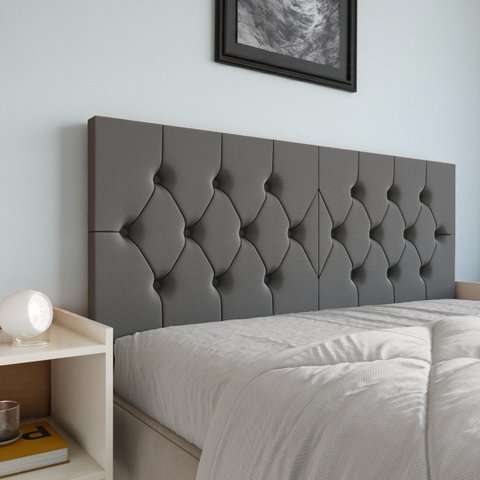 Painel Cabeceira Box Solteiro Luxo Capitonê Elisa Estofada Suspensa 90cm:cinza