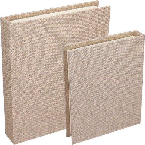 Jogo 2 Peças Caixa Livro Decorativa de Linho Bege 5.0x25.0x30.0cm Organizadora