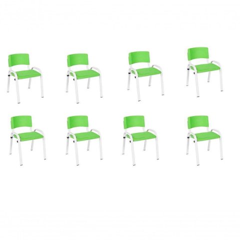 Kit 8 Cadeira Iso Infantil Creche, Base Branco Verde Claro