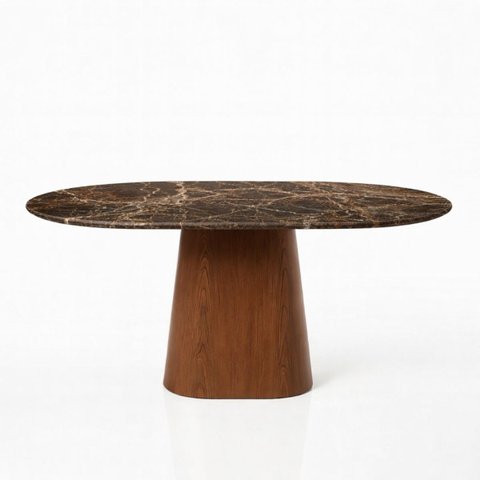 Mesa de Jantar Cone Oblongo 160x90 Cm Tampo Mármore Marrom Imperial Base Nogueira
